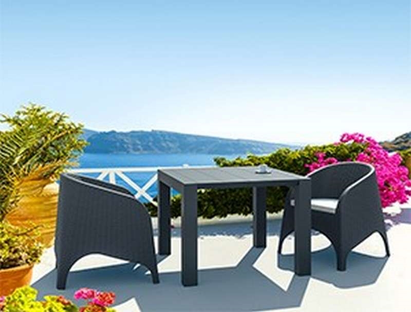 Επεκτεινόμενο τραπέζι σε σχέδιο rattan - Καφέ 100x100/140x75 εκ. | Vegas
