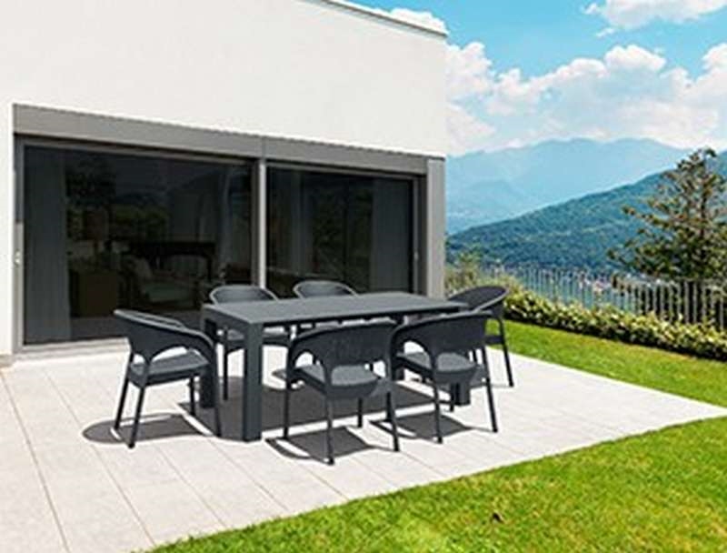 Επεκτεινόμενο τραπέζι σε σχέδιο rattan - Σκούρο γκρι 100x180/220x75 εκ. | Vegas