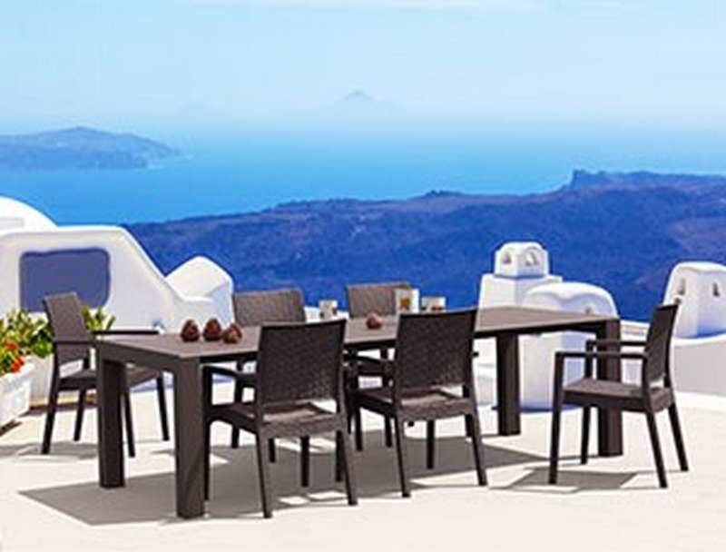 Επεκτεινόμενο τραπέζι σε σχέδιο rattan - Καφέ 100x260/300x75 εκ. | Vegas