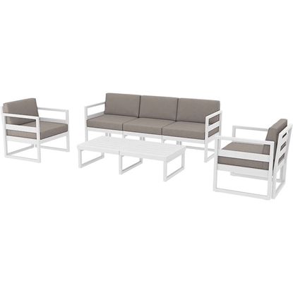 Picture of MYKONOS SET 3 SEATS WHITE WITH CUSHIONS (SOFA3S+2ARMC+TABLE130cm) POLYPROPYLENE