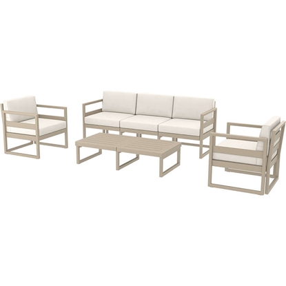 Picture of MYKONOS SET 3 SEATS TAUPE WITH CUSHIONS (SOFA3S+2ARMC+TABLE130cm) POLYPROPYLENE