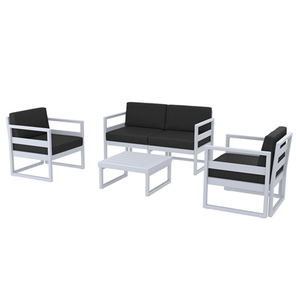 Picture of MYKONOS SET 2 SEATS SILVER GREY WITH CUSHIONS (SOFA2S+2ARMC+TABLE65cm) POLYPROPYLENE