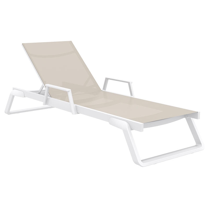 TROPIC ΞΑΠΛΩΣΤΡΑ ΜΕ ΜΠΡΑΤΣΑ WHITE/TAUPE ΑΛΟΥΜ-ΠΟΛ/ΝΙΟΥ 210X72X31εκ.