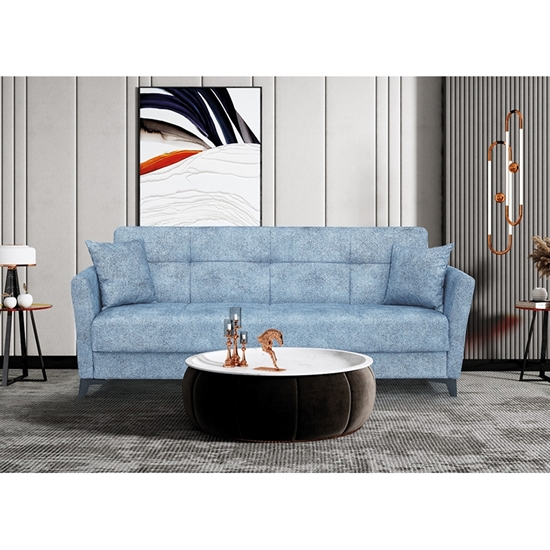 Picture of AMELIA THREE SEAT BLUE GREY FABRIC SOFA BED WITH STORAGE SPACE 210X80cm.