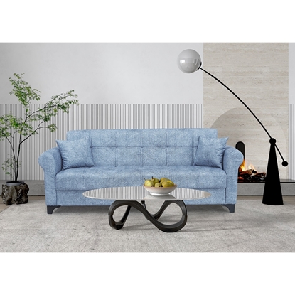 Picture of AZUR THREE SEAT BLUE GREY FABRIC SOFA BED WITH STORAGE SPACE 210X80cm.