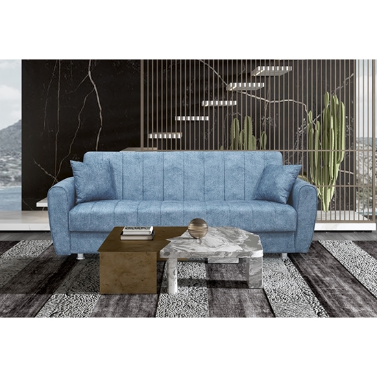 Picture of ELVA THREE SEAT BLUE GREY FABRIC SOFA BED WITH STORAGE SPACE 210X80cm.