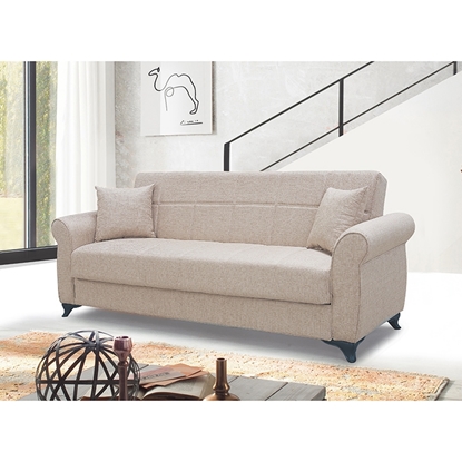 Picture of LENA THREE SEAT LIGHT BROWN FABRIC SOFA BED WITH STORAGE SPACE 210X80cm.