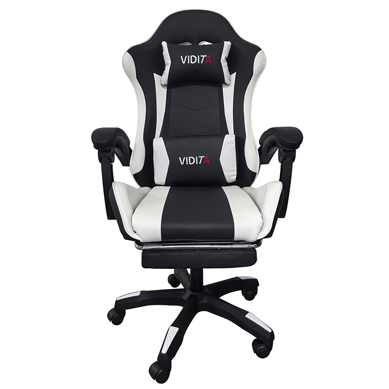 Πολυθρόνα gaming με υποπόδιο - Μαύρο/λευκό 64x62x113-121 εκ.