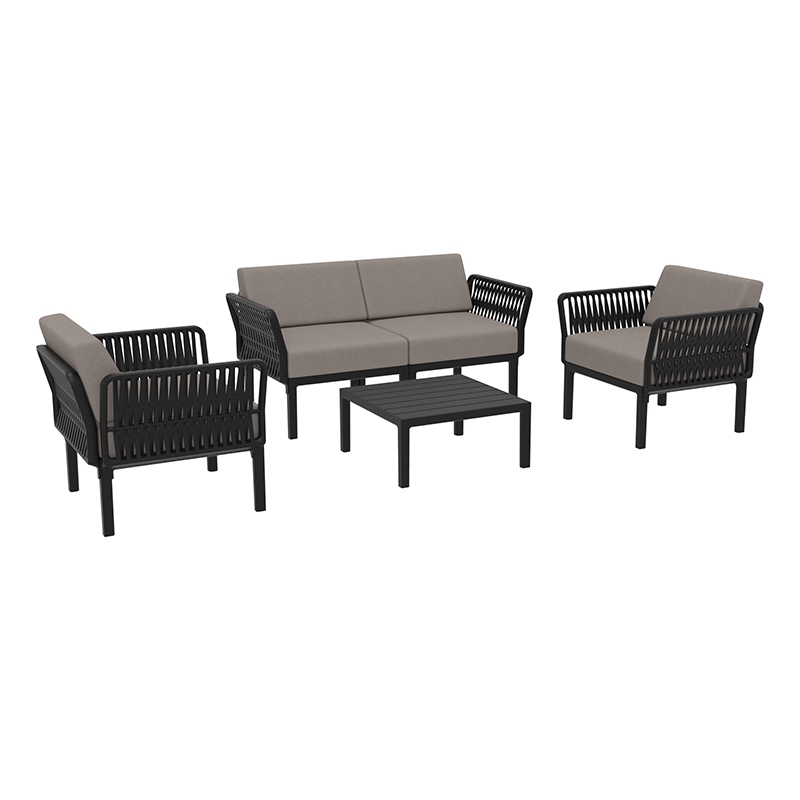 PORTOFINO LOUNGE SET 2ΘΕΣ.BLACK/ΜΑΞ. LIGHT BROWN(2ΘΕΣ.+2ΠΟΛ.+ΤΡΑΠ 33εκ.)